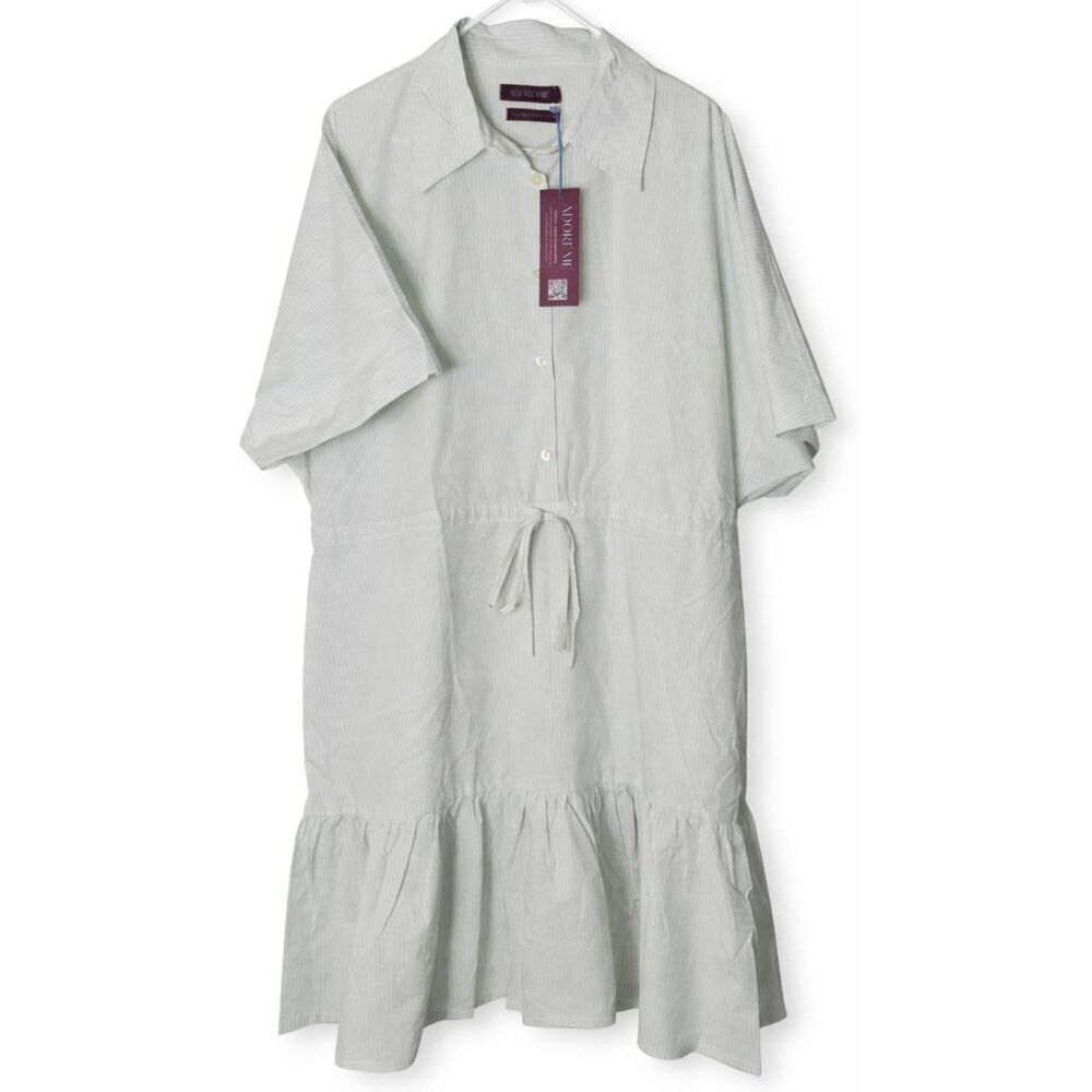 Adore me women plus size 1xl shift dress organic cotton midi pale green stripe